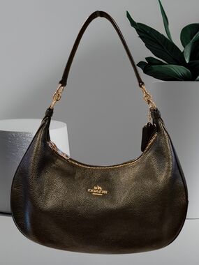 Coach Harley Hobo Black Pebbled Leather with Gold Hardware